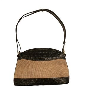 Brahmin vintage black embossed leather and woven wicker shoulder bag